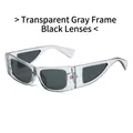 Modern rectangular sunglasses with translucent grey frames and dark grey lenses - Transparent Grey Frame Grey Lens