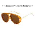 Retro aviator sunglasses featuring tortoiseshell frames, tea lenses, and gold metal temples - Tortoiseshell Frame Tea Lens