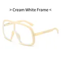 Fashionable oversized wrap sunglasses in cream white finish with gold metal temple accents - Beige Frame