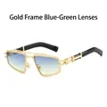 Retro sunglasses featuring a gold polygon frame with blue-green gradient lenses - Gold Frame Blue-Green Mirror Lens