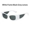 Trendy white square sunglasses with dark grey lenses and wide retro frames - White Frame Dark Grey Lens