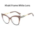 Lunettes œil de chat tendance avec monture léopard kaki, verres clairs et branches dorées - Monture Kaki Verres Transparents
