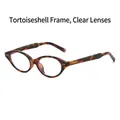 Lunettes ovales classiques écaillées avec verres clairs et détails de rivets - Monture Demi Verres Transparents