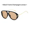 Fashion aviator sunglasses with black frame, champagne lenses and gold metal temples - Black Frame Champagne Lens