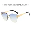 Frameless rimless sunglasses with gold metal frame and gradient blue lenses - Gold Frame Gradient Blue Lens