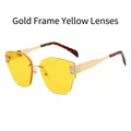 Chic rimless geometric sunglasses with gold frames and transparent yellow lenses - Gold Frame Yellow Lenses