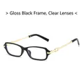 Polished black rectangular sunglasses with transparent lenses and gold metal temples - Glossy Black Frame / Clear Lenses