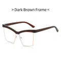 Vintage dark tea cat-eye square frame glasses with unique metal trim and V-shaped line - Dark Brown Frame