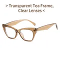 Cat-eye fashion sunglasses with transparent tea frame and clear lenses for any face - Translucent Tea Frame Clear Lens