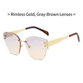Frameless gold metal sunglasses with grey-brown gradient lenses and tortoiseshell tips - Gold Frame Gray Brown Lens