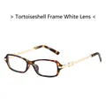 Retro square sunglasses with tortoise shell frame and gold metal hollowed-out temples - Demi Frame Clear Lens