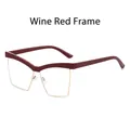 Retro cat-eye blue light glasses with wine red upper frame and gold metal lower rim - Wine Red Frame