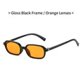 Gafas de sol rectangulares de moda con montura negro brillante y lentes naranjas - Montura Negra Brillante Lente Naranja