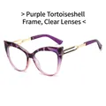 Lunettes œil de chat en écaille violette avec métal doré et verres transparents - Monture Léopard Violet Verre Clair