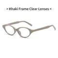 Lunettes œil-de-chat ovales rétro avec monture kaki et verres anti-lumière bleue - Monture Kaki Verres Transparents