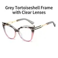 Lunettes œil de chat avec monture en écaille grise et branches en métal doré - Monture Léopard Gris Verre Clair