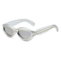 Retro streamlined sunglasses with silver metallic frames and white silver lenses - Silver Frame White Mirror Lens