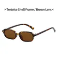 Gafas de sol rectangulares de carey con lentes color té y bisagras de metal dorado - Montura de Carey Lente Té