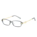 Transparent grey square sunglasses with gold metal temples and geometric cutouts - Transparent Grey Frame Clear Lens