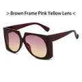 Gafas de sol retro cuadradas de gran tamaño con montura marrón y lentes degradadas - Montura Té Rosa Amarillo