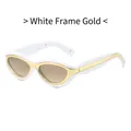 Trendy cat-eye sunglasses with white frames, gold metal accents and tinted brown lenses - White Frame Gold Mirror
