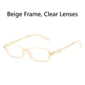 Chic cream-white square frame sunglasses with gold metal temples and hollow details - Rice White Frame Clear Lens