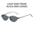 Oval retro sunglasses with light grey frames and heart detail on temples - Light Grey Frame Black Grey Lens