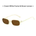 Chic cream white rectangle sunglasses with tea lenses for vintage styling - Rice White Frame / Tea Lens