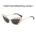 Cat-Eye Metallsonnenbrille mit goldenem Rahmen, grauen Gläsern und eleganten Perlen - Goldrahmen Schwarzgrau