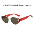 Cat eye sunglasses with gold metal frame, dark green lenses and red transparent temples - Gold Frame Dark Green Lenses