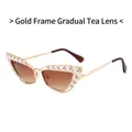 Cat-Eye-Sonnenbrille mit goldenem Metallrahmen, Perlenverzierung und braunem Verlauf - Goldrahmen Tee Verlaufgläser