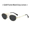 Retro double-bridge oval sunglasses with gold metal frame and dark gray lenses - Gold Frame Black Grey
