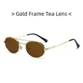 Retro oval sunglasses with gold double bridge metal frame and brown lenses - Gold Frame Tea Lens