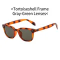 Fashionable tortoise frame square sunglasses with grey-green lenses and silver rivet detail - Tortoise Frame Grey-Green Lenses