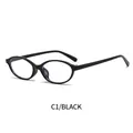 Retro small oval glasses frame in glossy black C1 color with thin minimalist temples - Glossy Black Frame Transparent Lens