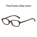 Retro rectangle tea brown sunglasses with clear lenses and golden hinge accents - Tea Frame Clear Lens