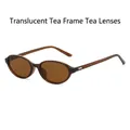 Retro oval sunglasses in transparent tea frame with silver heart temple details - Transparent Tea Frame Tea Lens