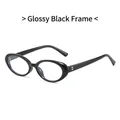 Classic bright black oval eyeglasses frame with protective anti-blue light clear lenses - Glossy Black Frame Transparent Lens