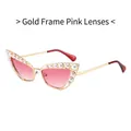 Cat-Eye-Sonnenbrille mit goldenem Rahmen, rosa Verlaufsgläsern und Perlenverzierung - Goldener Rahmen Rosa Gläser