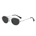 Retro oval metal sunglasses with silver frames and dark grey lenses for a vintage look - Silver Frame Black Grey Lens