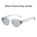 Retro cat-eye sunglasses featuring a silver metal frame with grey lenses and clear temples - Silver Frame Grey Lens