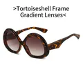 Gafas de sol ovaladas de gran tamaño con montura de carey y lentes degradadas té - Marco de Leopardo Lentes de Té Degradados