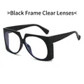 Stylish oversized retro black frame sunglasses with clear lenses in a 45-degree side view - Black Frame Clear Lenses