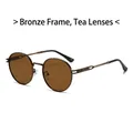 Occhiali da sole ovali vintage in metallo bronzo con lenti tè e aste traforate - Montatura Bronzo Lente Marrone