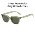 Modern square sunglasses with translucent green frame and grey-green lenses and rivets - Green Frame Grey Green Lens