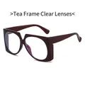 Fashion oversized geometric sunglasses with brown frame and clear lenses in retro style - Tea Frame Clear Lens