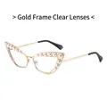 Chic cat eye metal sunglasses with gold frame, white lenses and decorative pearls - Gold Frame White Lens