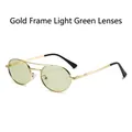 Vintage gold frame oval sunglasses with light green lenses and double bridge design - Golden Frame / Light Green Lens