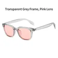 Fashionable square frame sunglasses with transparent grey frame and light pink lenses - Transparent Grey Frame Pink Lens