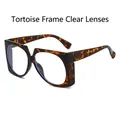 Oversized tortoise shell square sunglasses with clear anti-blue light lenses - Demi Frame Clear Lens
